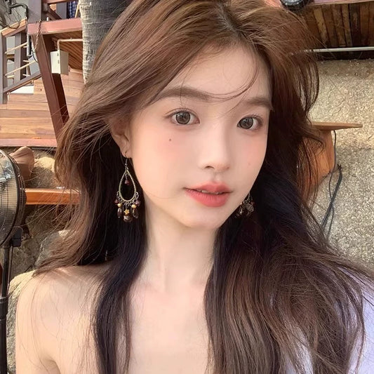 Ju見栄えの良いタッセルイヤリング、レディースレトロエスニックスタイルバケーションスタイルイヤリング、ボヘミアンスタイル、ユニークなスクエアとラウンドフェイスのイヤリング