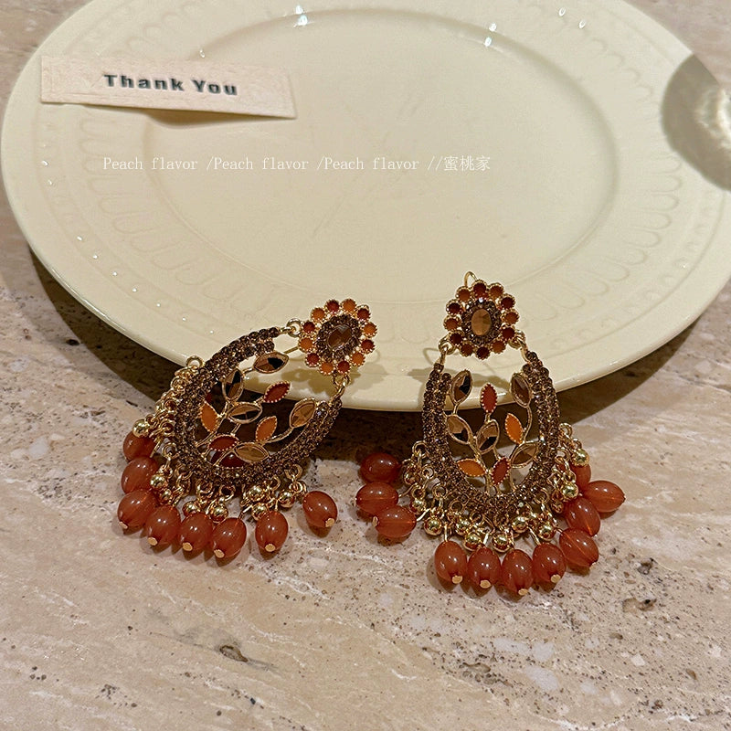 ボヘミアンオレンジリーフピアス