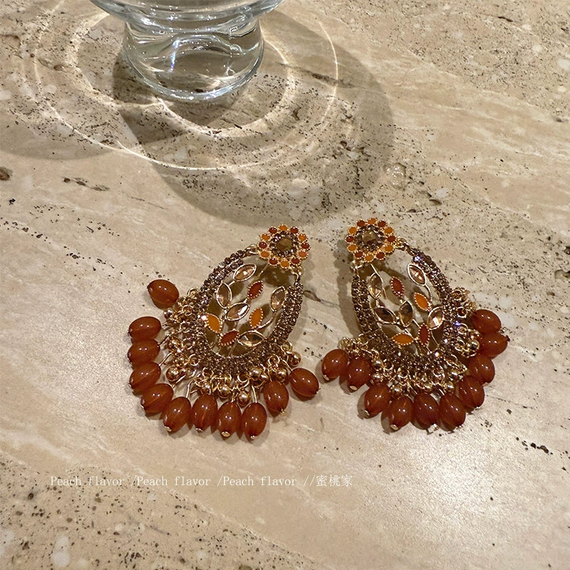 ボヘミアンオレンジリーフピアス