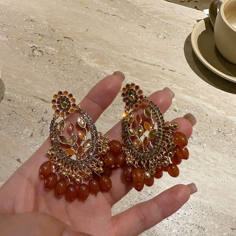 ボヘミアンオレンジリーフピアス