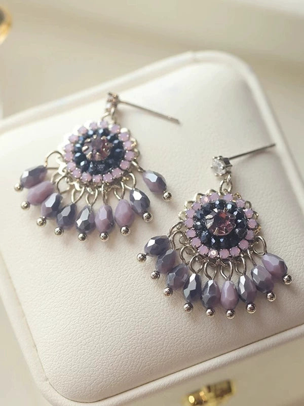 パープルクリスタルピアス