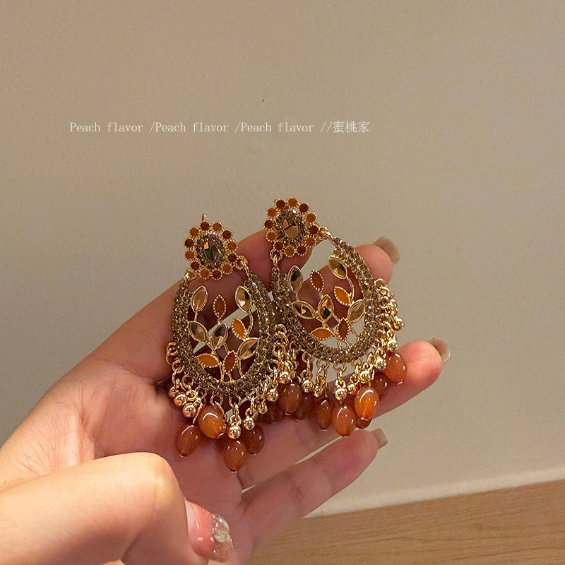 ボヘミアンオレンジリーフピアス
