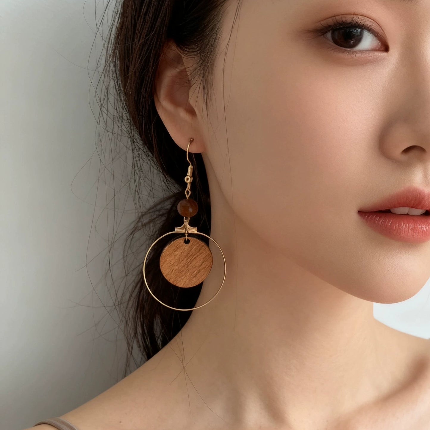 シンプルウッドチャームピアス