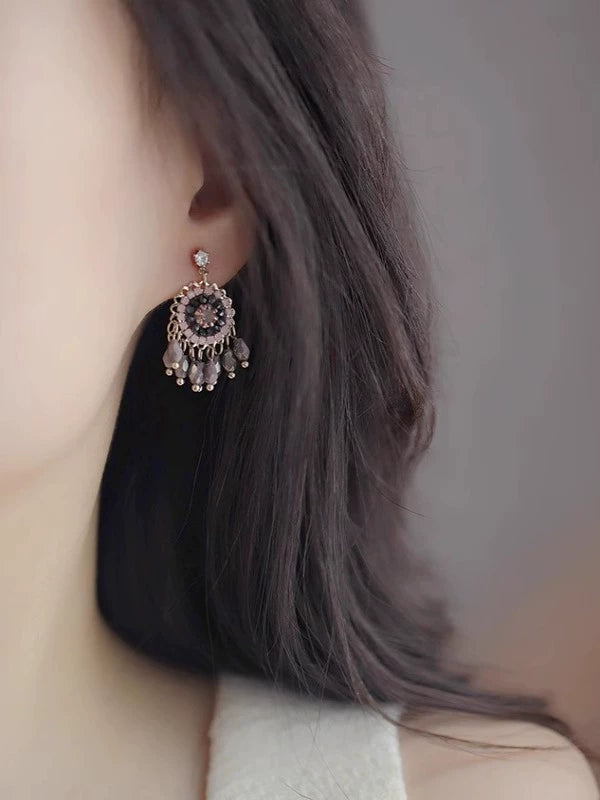 パープルクリスタルピアス