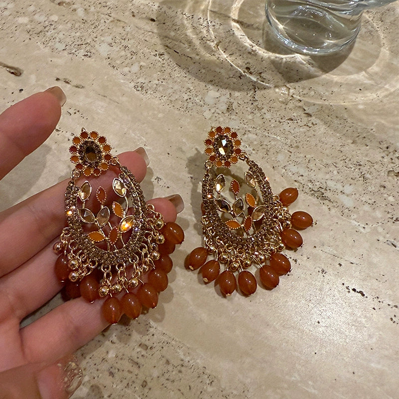 ボヘミアンオレンジリーフピアス
